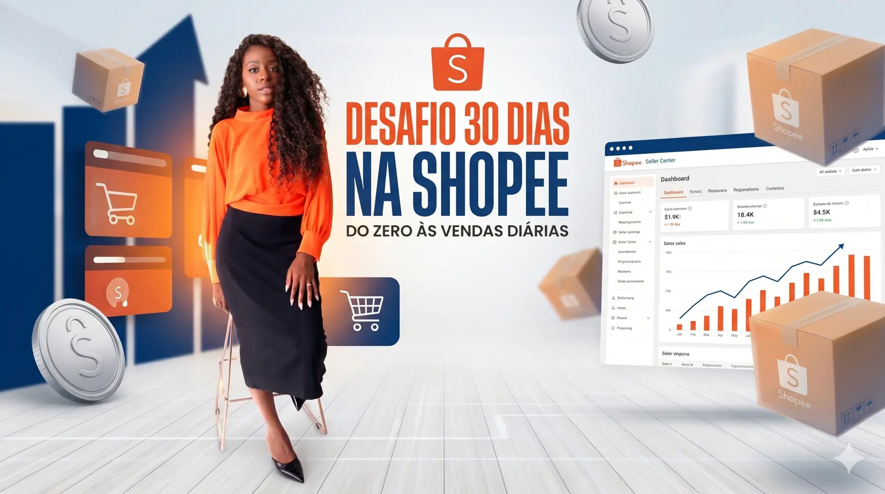 Mulher em cenário visual do Desafio Shopee 30 Dias